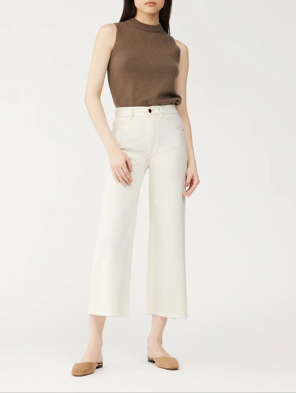 DL1961 Hepburn Wide Leg High Rise Vintage Jeans Ankle Eggshell White Size 31